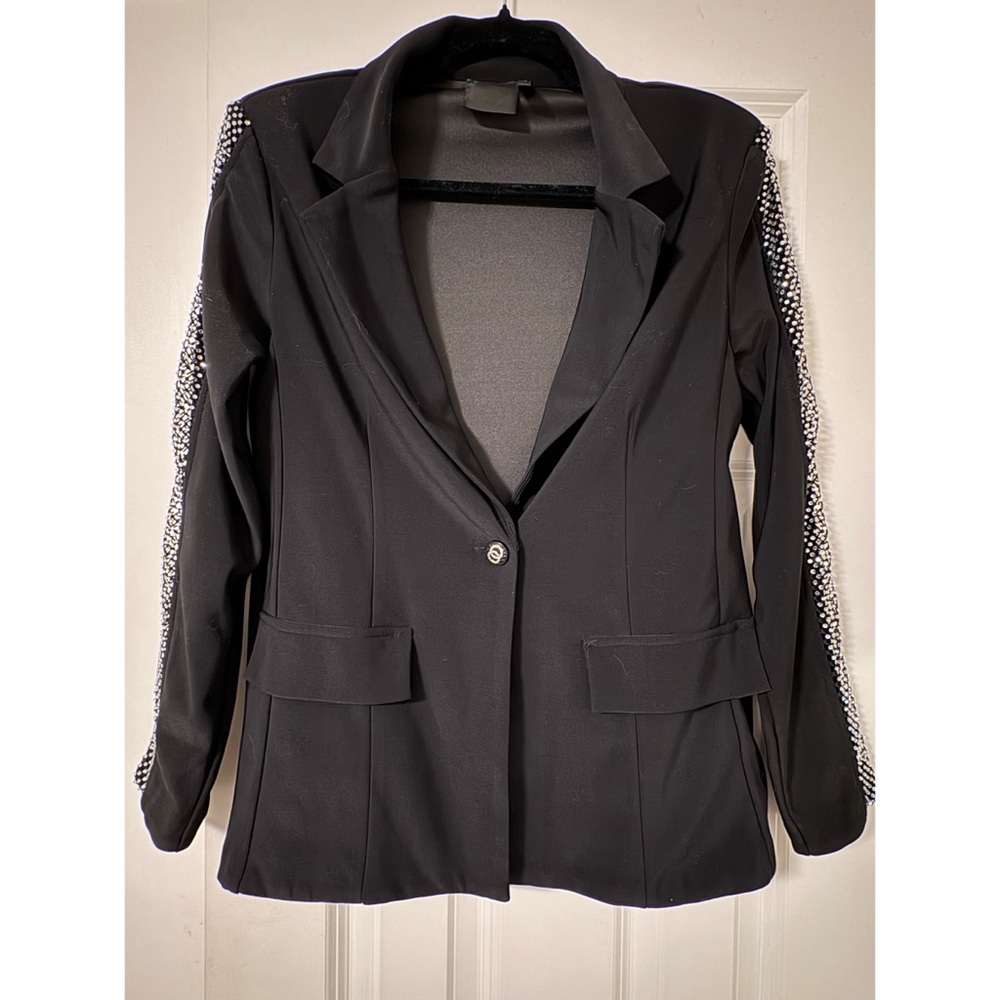 Black Blazer with Embellished Sleeves